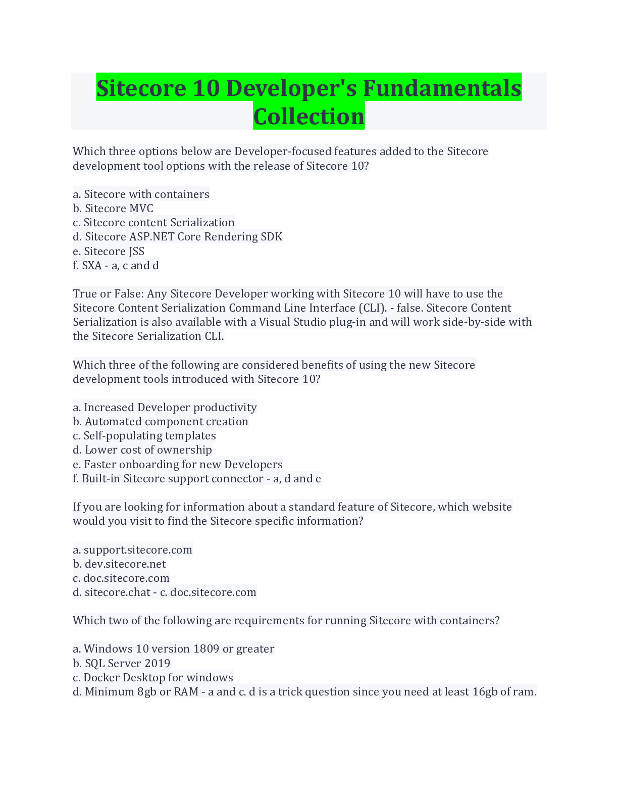 Preview image for Sitecore 10 Developer's Fundamentals Collection Questions And Answers